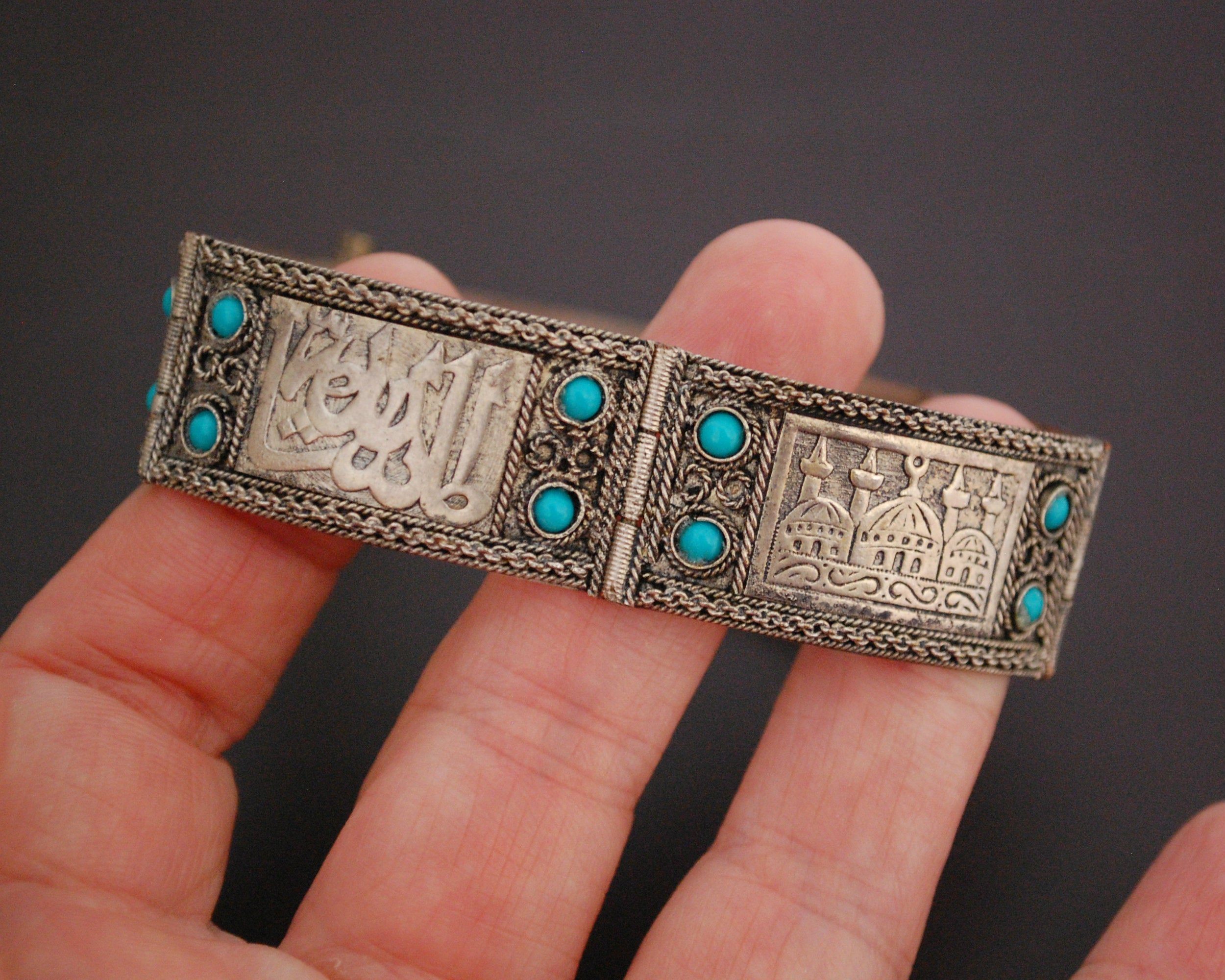 Turkish Hinged Bracelet with Turquoise