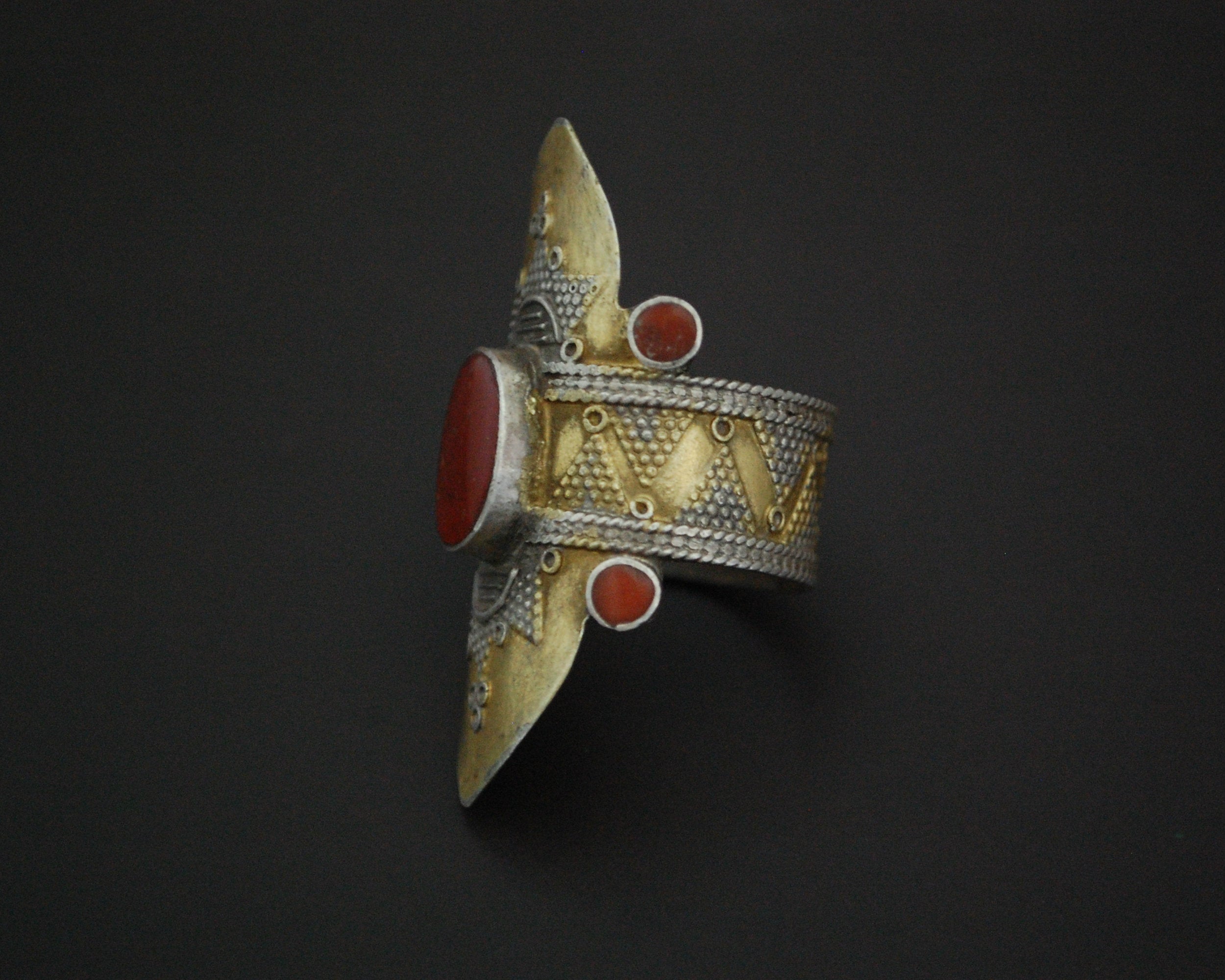 Vintage Kazakh Carnelian Gilded Silver Ring - Size 10.5