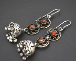 Indian Carnelian Jhumka Silver Earrings