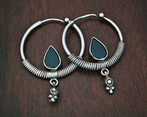 Ethnic Onyx Hoop Earrings with Charm Dangle