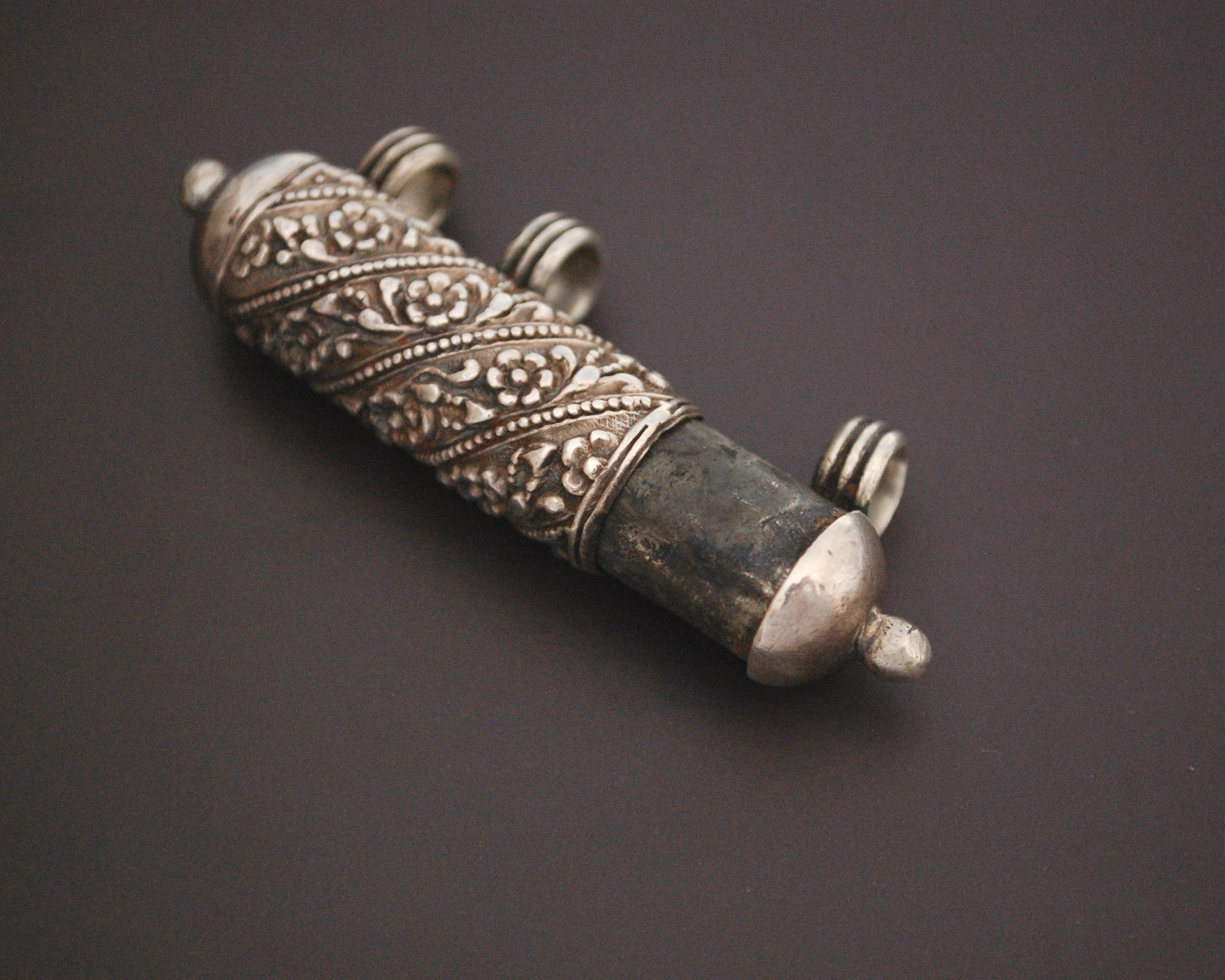Yemeni Silver Prayer Box Tube Pendant - Openable