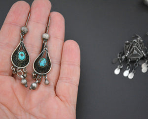 Set of Three Ethnic Silver Turquoise Dangle Earrings