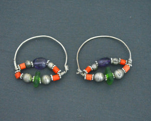 Uzbek Coral Glass Hoop Earrings
