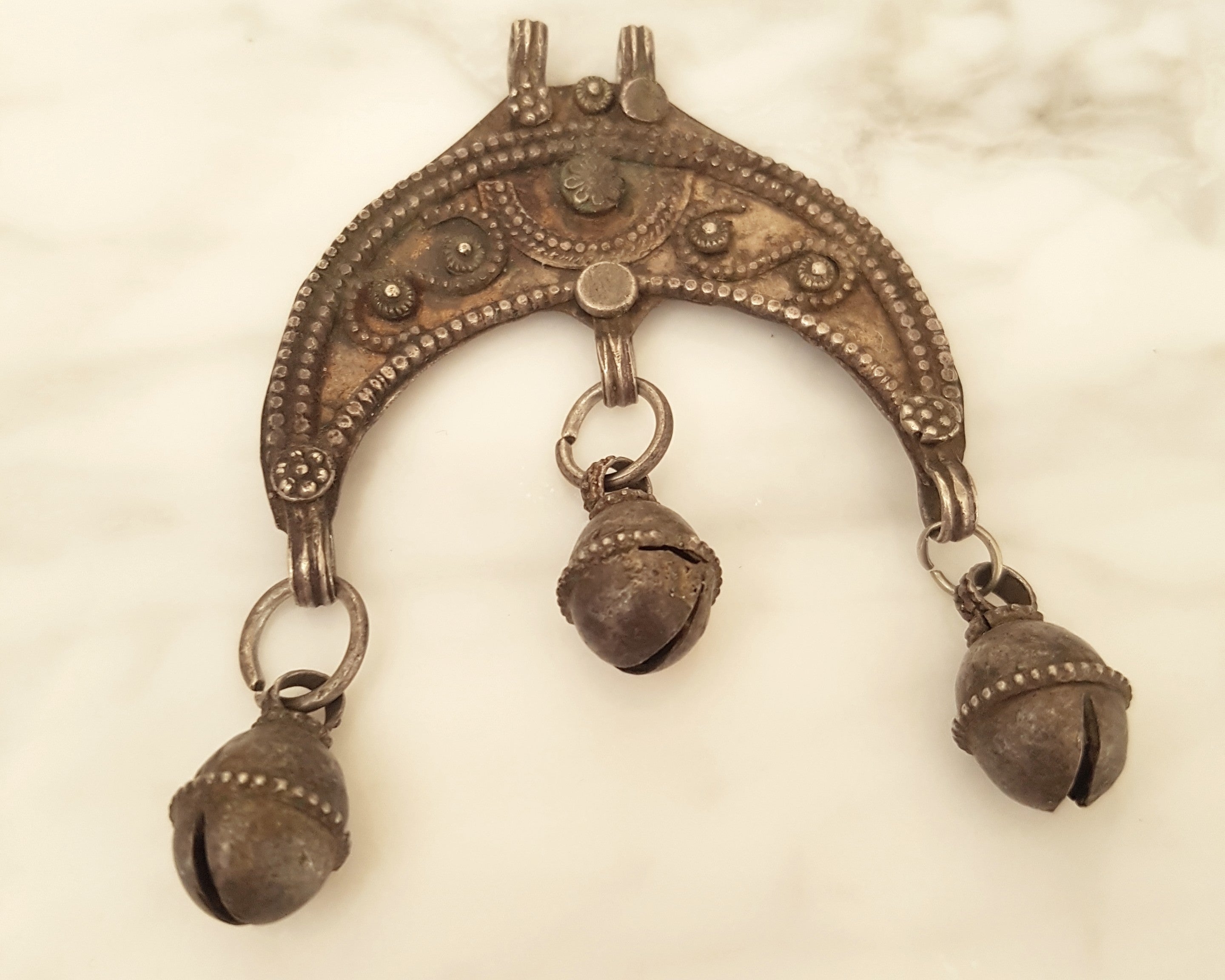 Old Crescent Amulet with Bells from Yemen