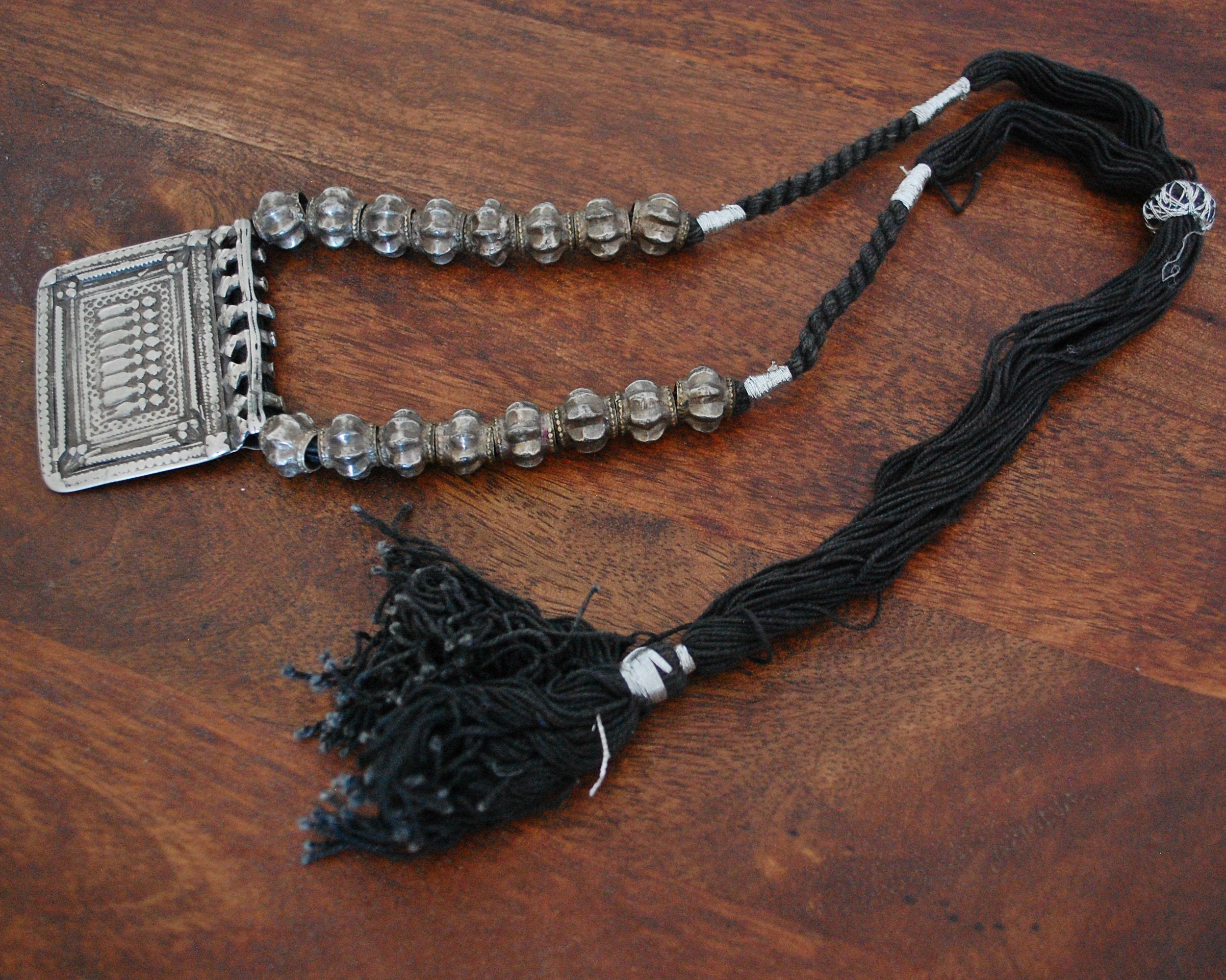 Rajasthani Sapta Matrika Silver Necklace on Cotton Cord