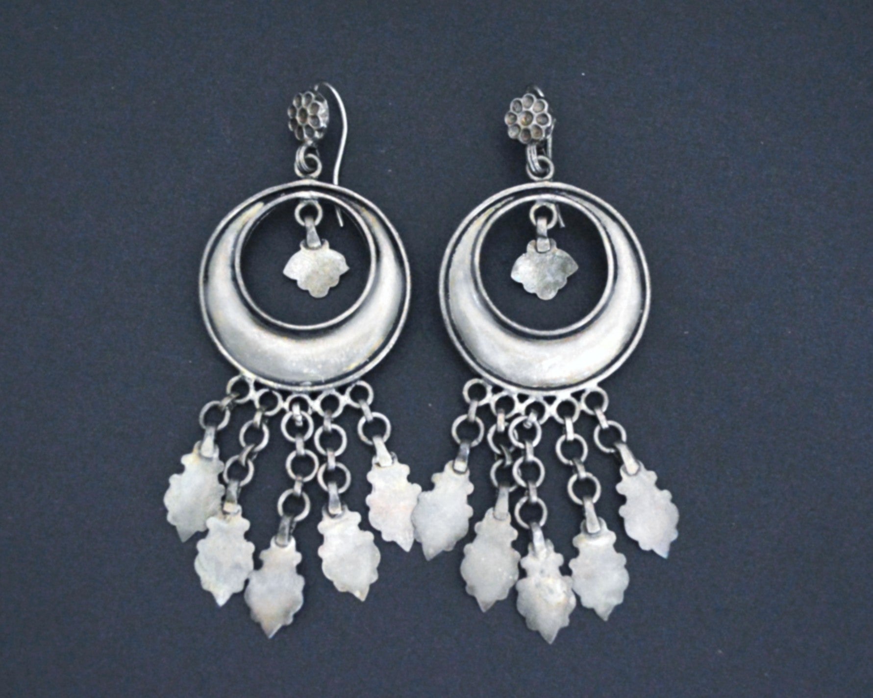 Long Indian Silver Earrings with Dangles