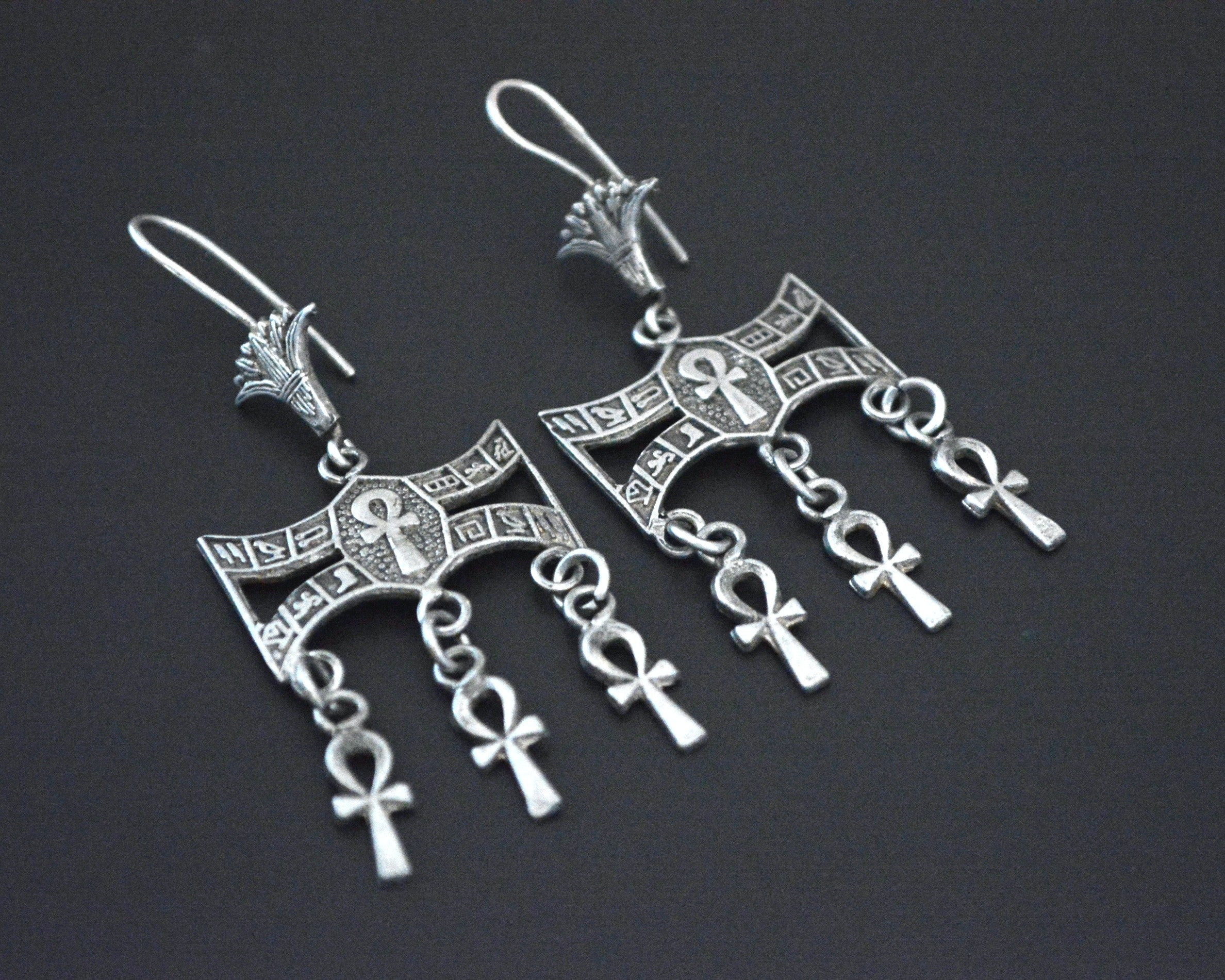 Egyptian Ankh and Lotus Earrings