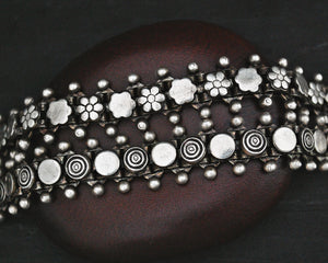 Rajasthani Silver Link Bracelet with Flower Design