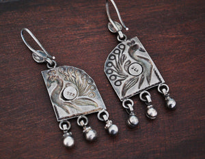 Rajasthani Silver Peacock Earrings with Bells