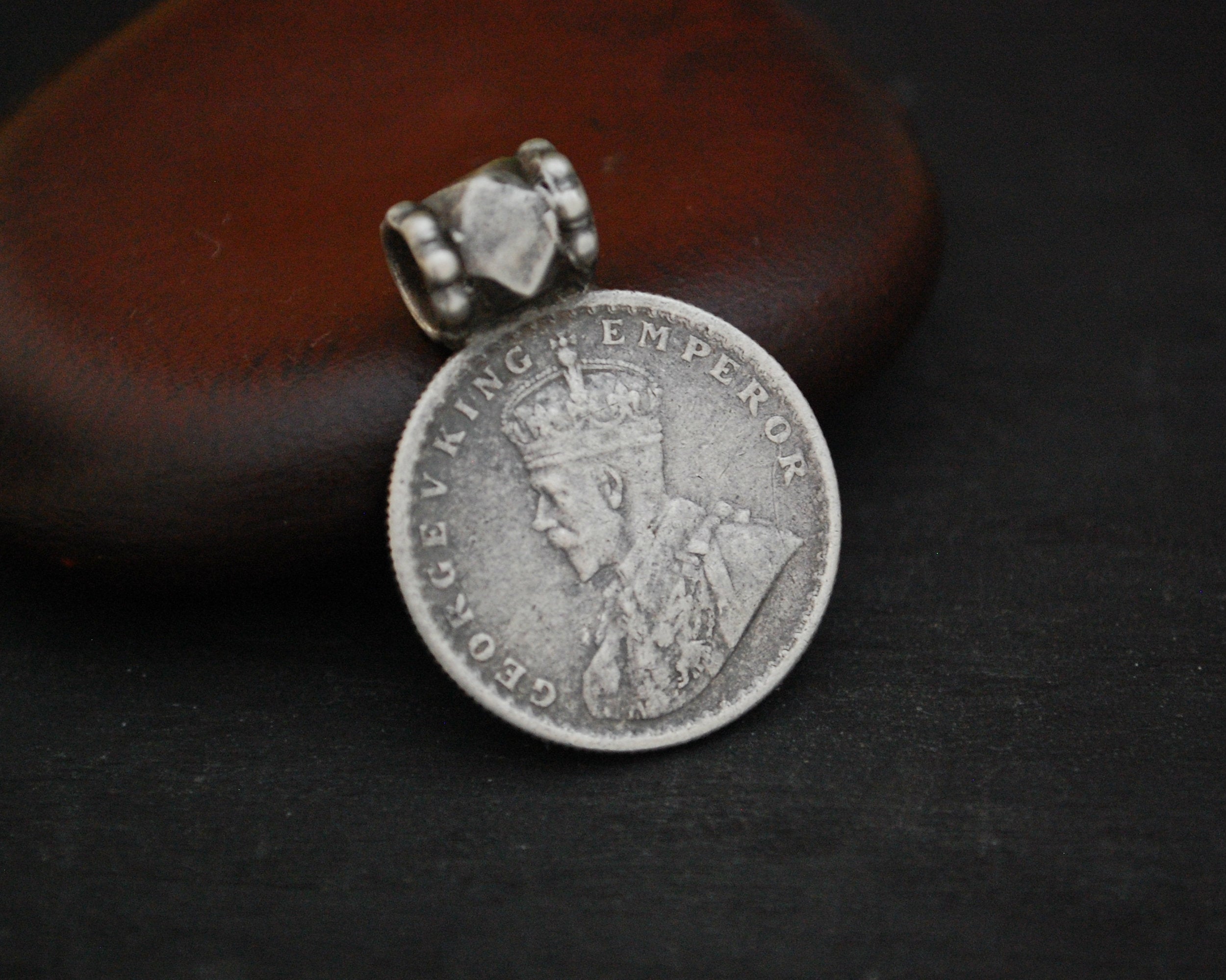 Antique Indian Half Rupee Coin Pendant 1936