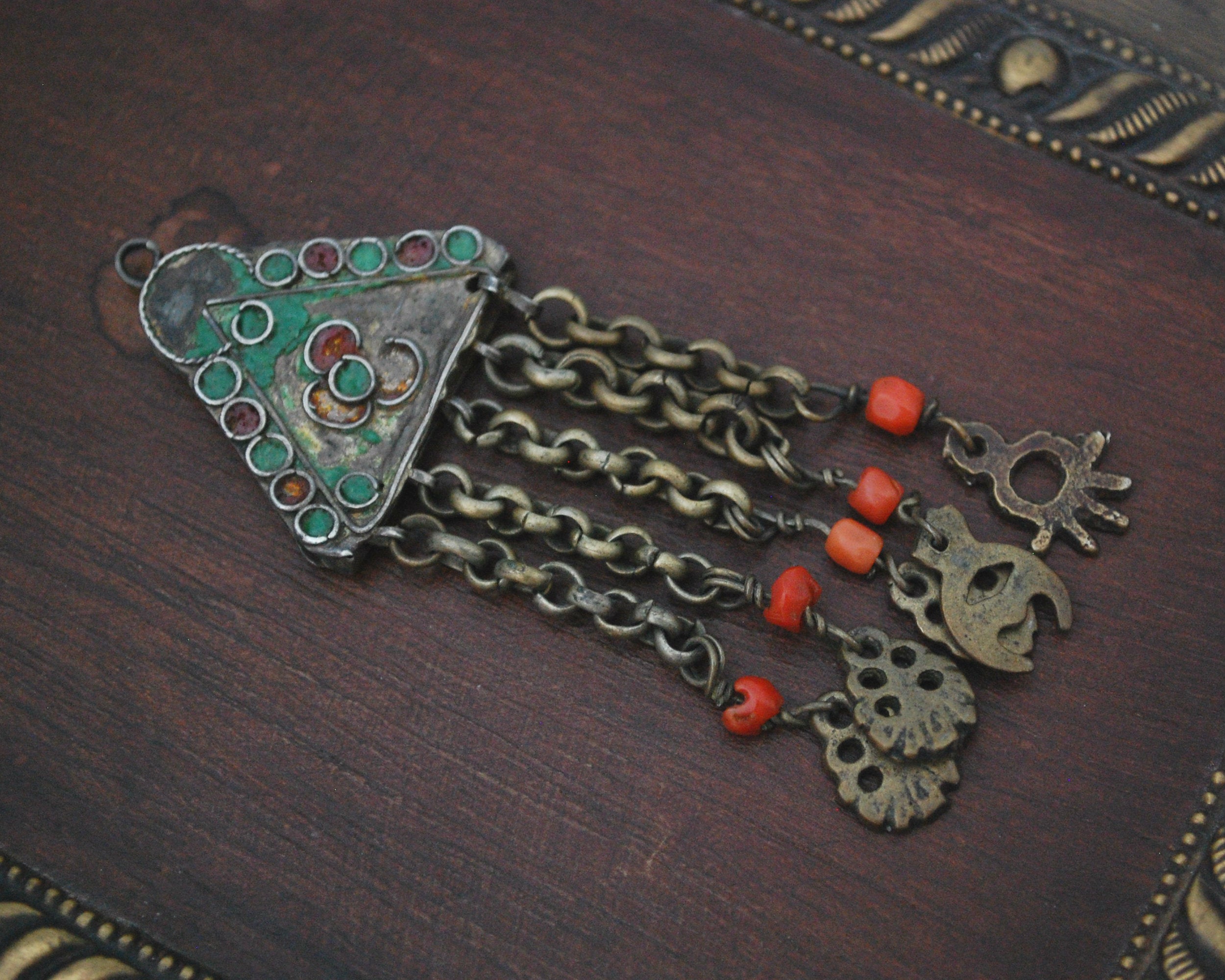 Antique Tunisian Gilded Pendant with Enamel