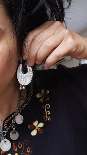 Ethnic Carved Hoop Earrings