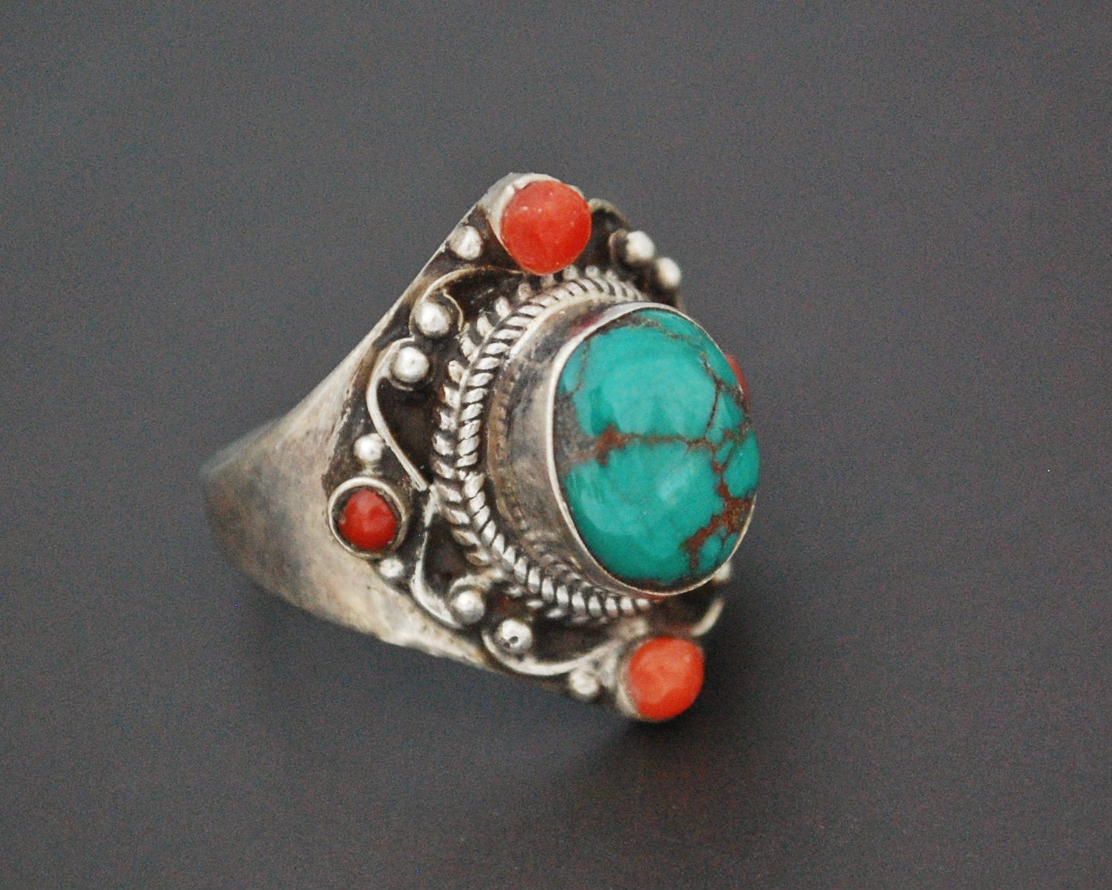 Nepali Turquoise Coral Ring - Size 6.5