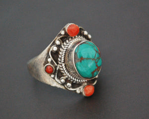 Nepali Turquoise Coral Ring - Size 6.5