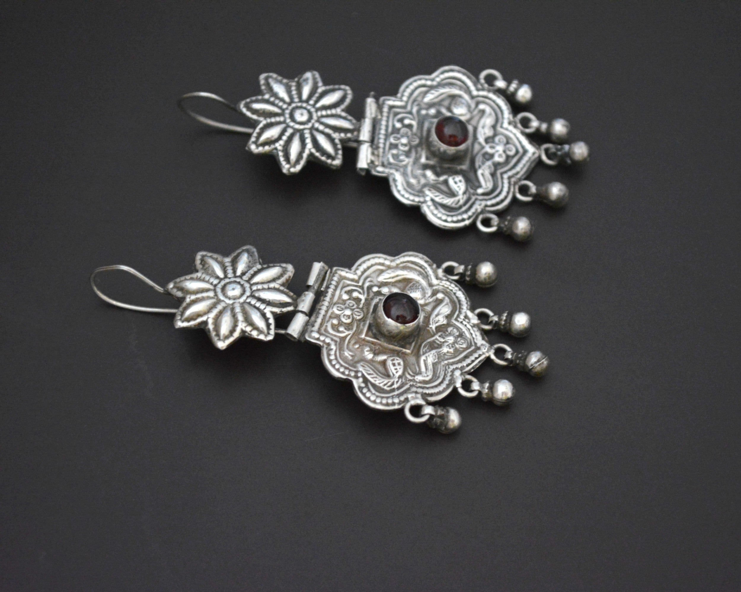Rajasthani Silver Garnet Earrings with Bells