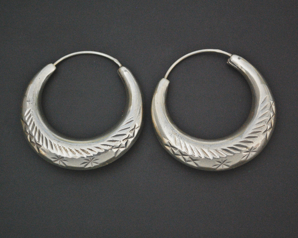 Ethnic Hoop Earrings with Carvings - MEDIUM