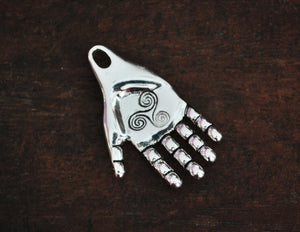 Solid Silver Hand Amulet with Triskelion