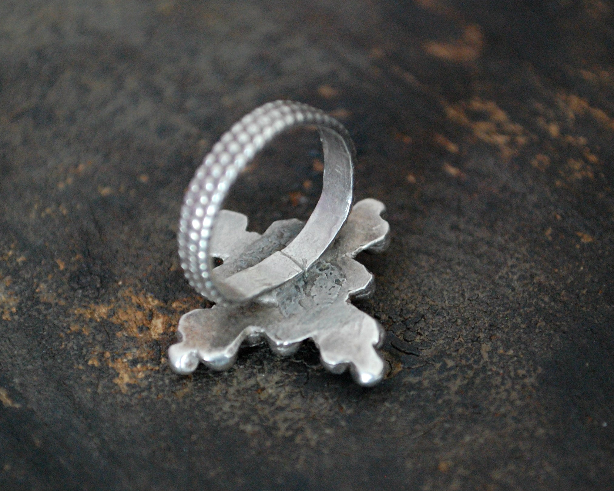 Ethnic Coral Turquoise Ring from Ladakh - Size 6.25