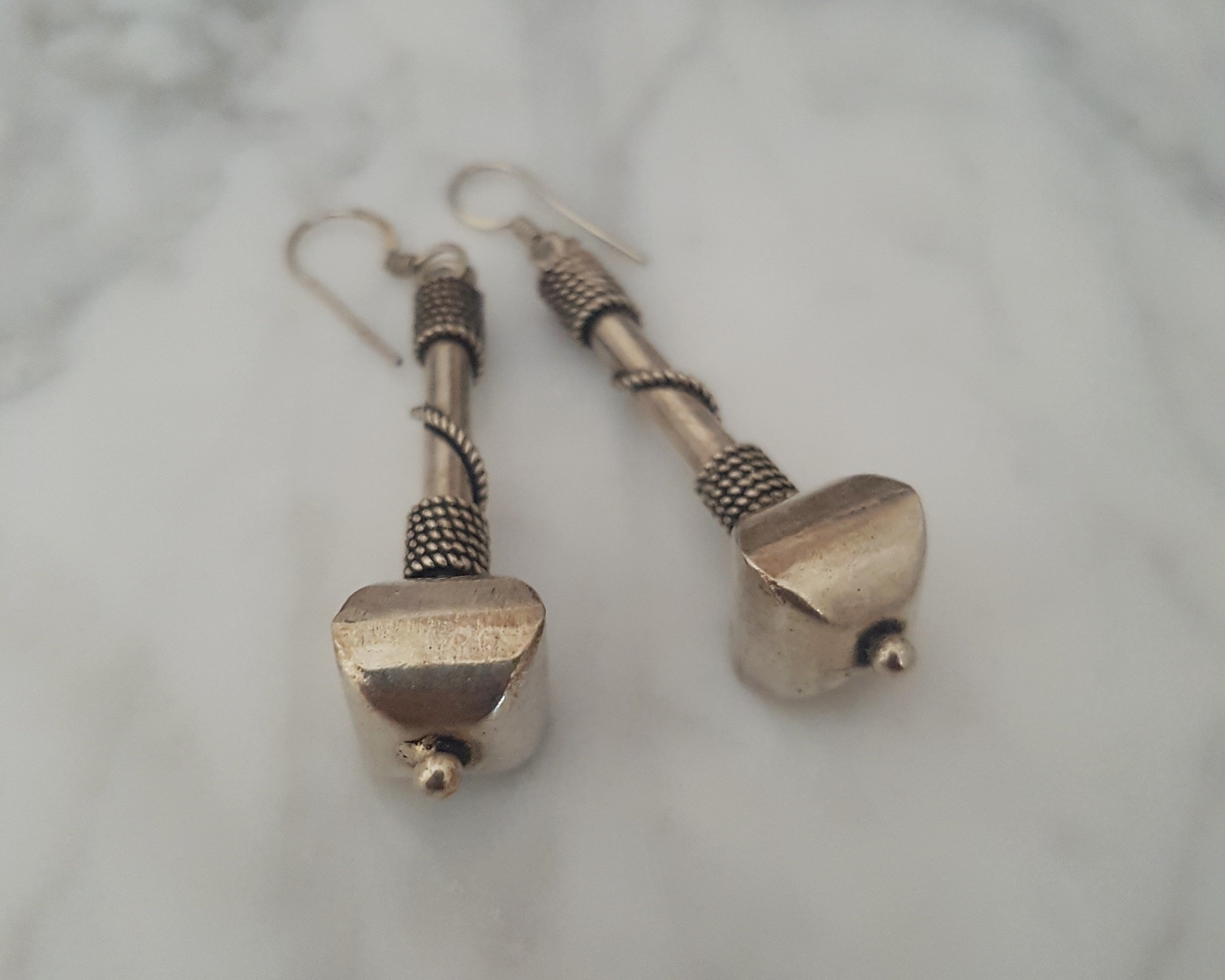 Vintage Indian Silver Dangle Earrings