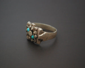 Old Afghani Silver Turquoise Ring - Size 8.5