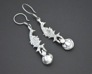 Uzbek Silver Dangle Earrings with Bird