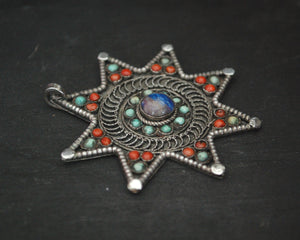 Nepali Star Pendant with Lapis Lazuli, Coral and Turquoise