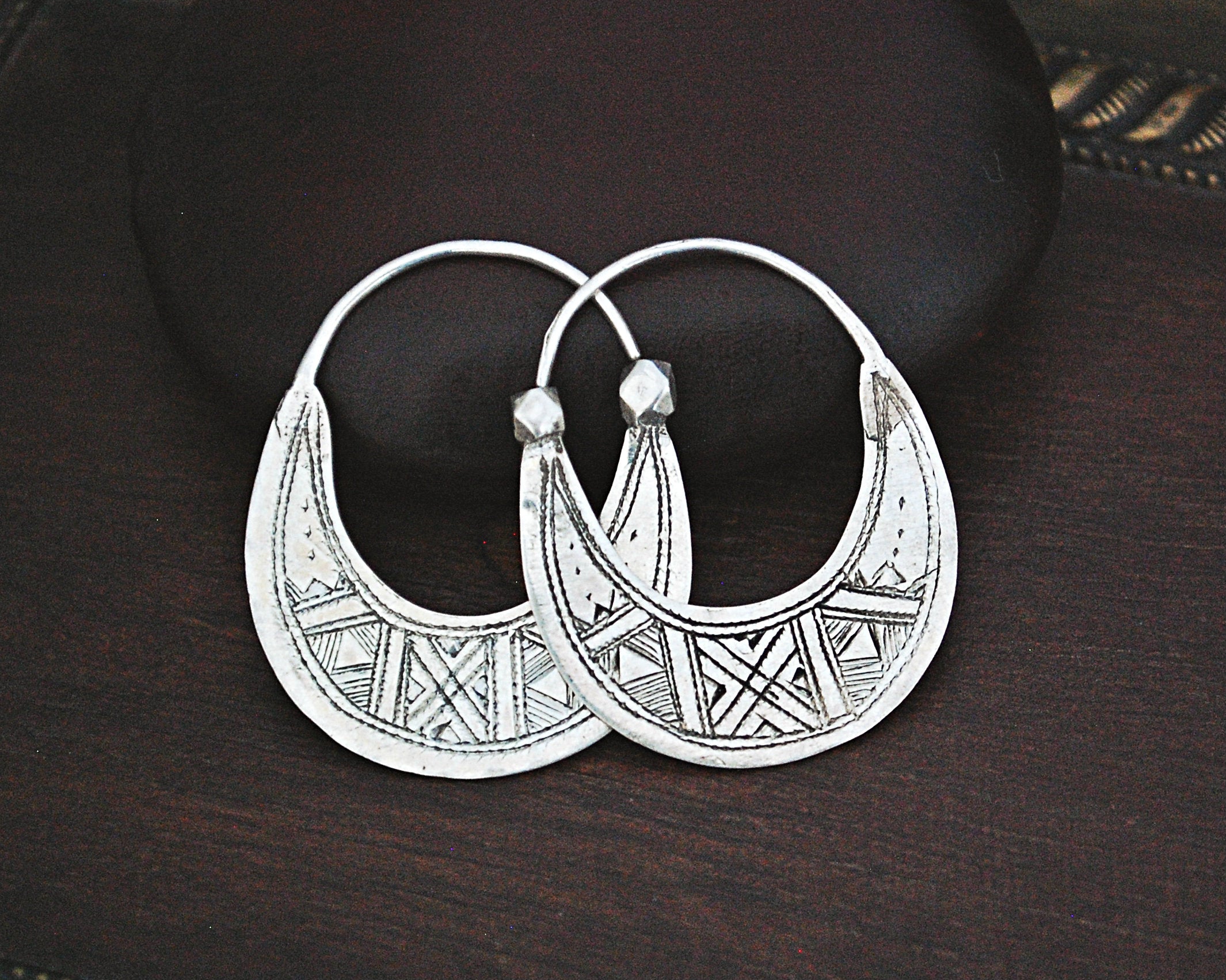 Tuareg Hoop Earrings with Carvings