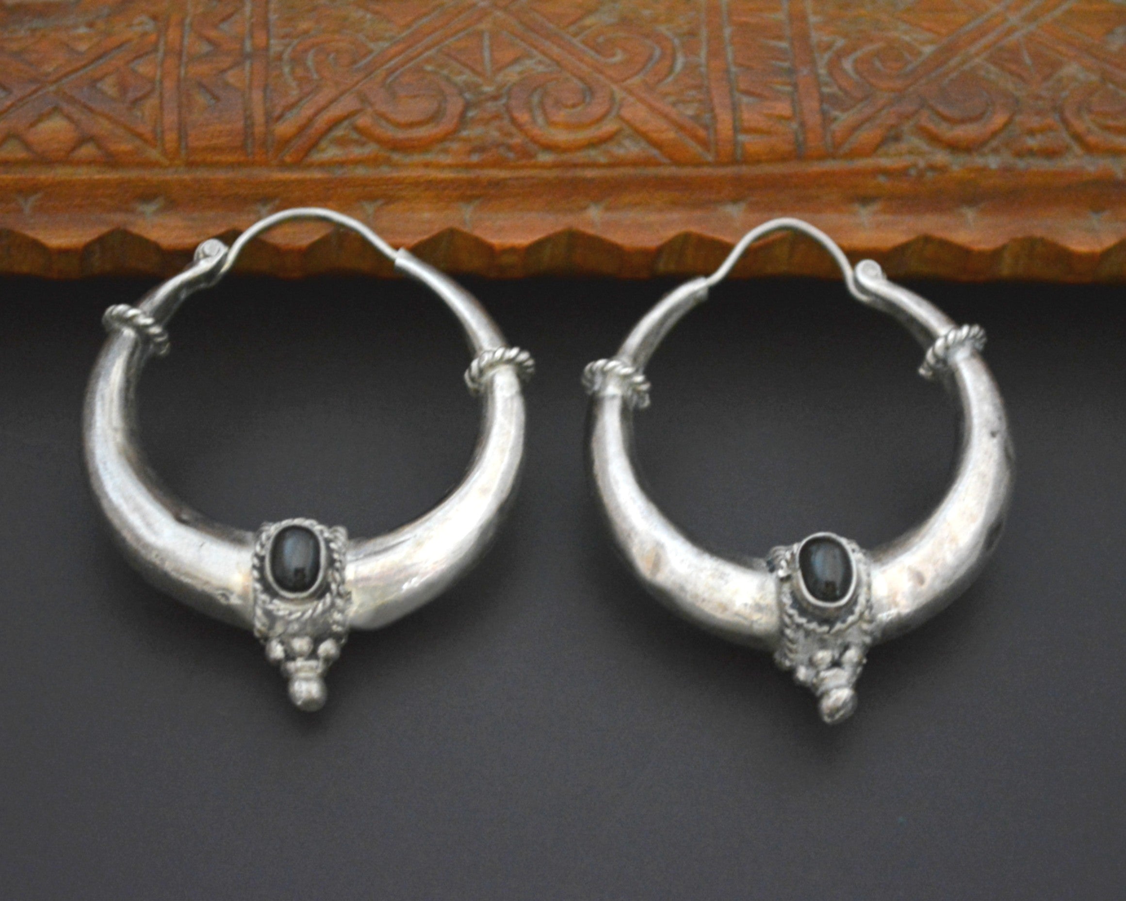 Ethnic Gemstone Hoop Earrings -  MEDIUM / LARGE