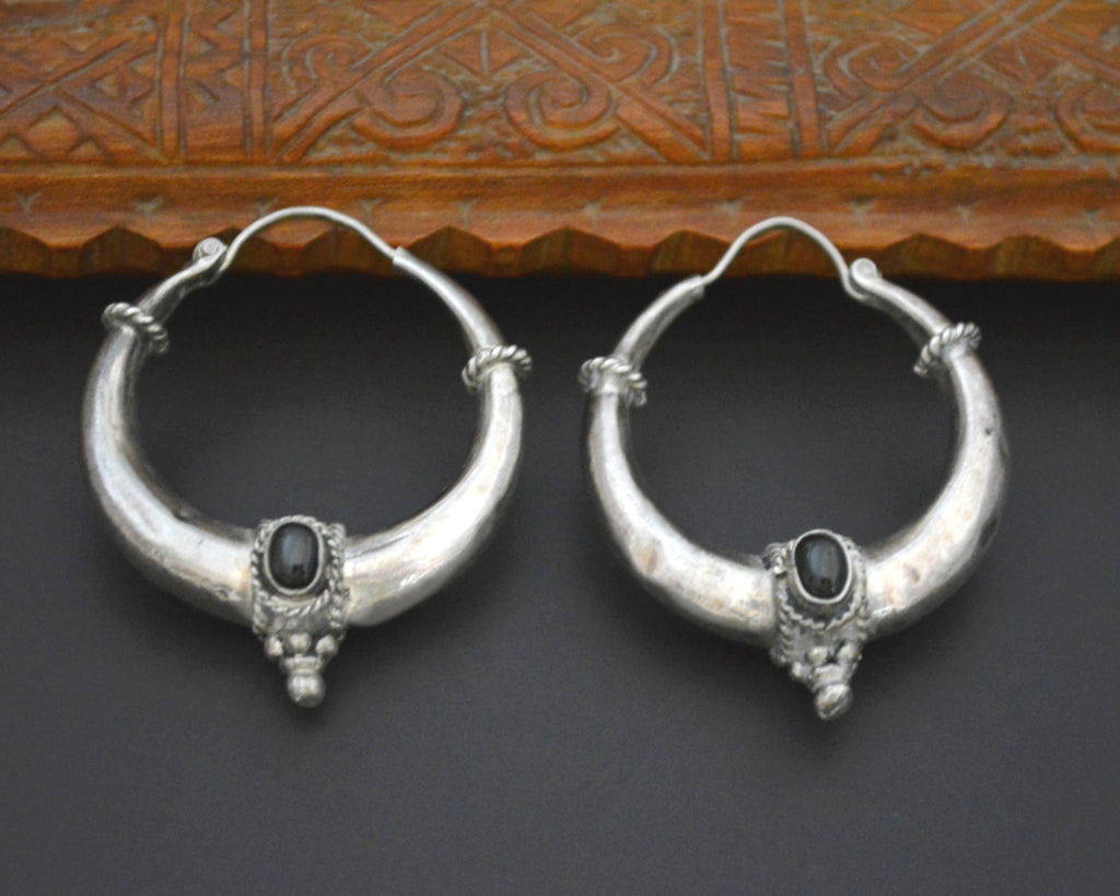 Ethnic Gemstone Hoop Earrings -  MEDIUM / LARGE