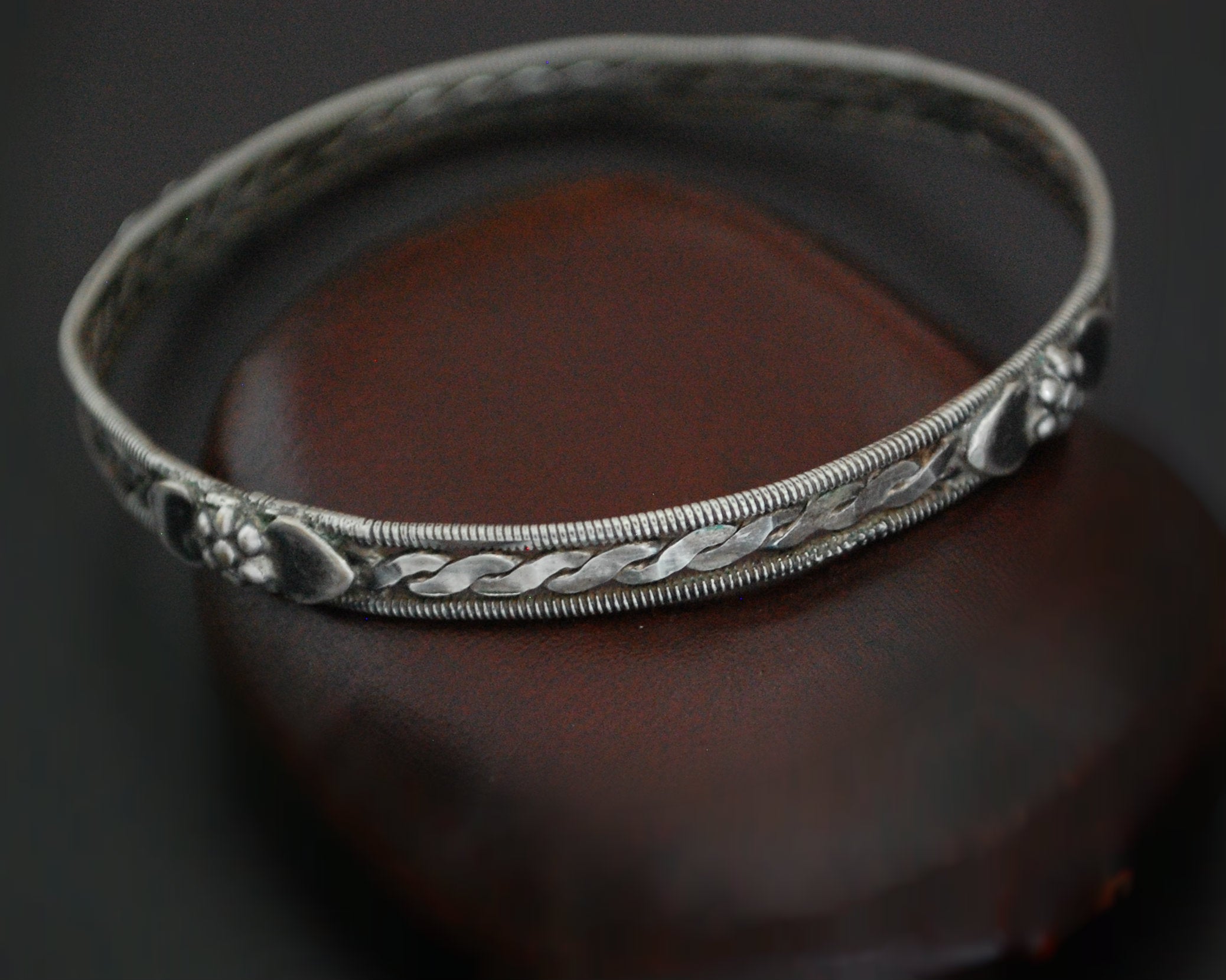 Rajasthani Silver Bangle Bracelet with Flowers - SMALL/MEDIUM