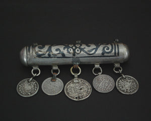 Antique Ottoman Niello Box Pendant with Coins