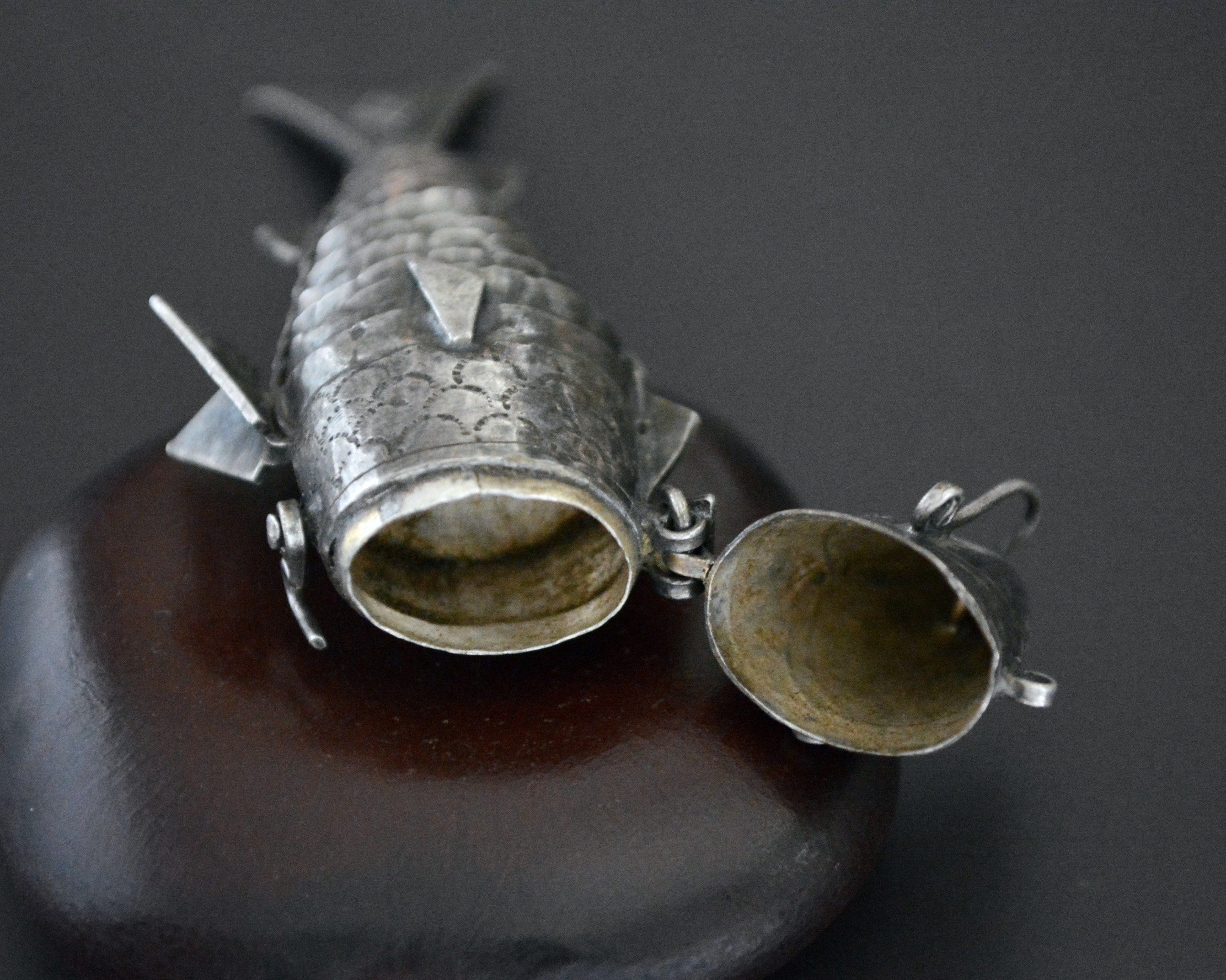articulated fish besamim spice box Antique Jewish Movable Fish Spice Box