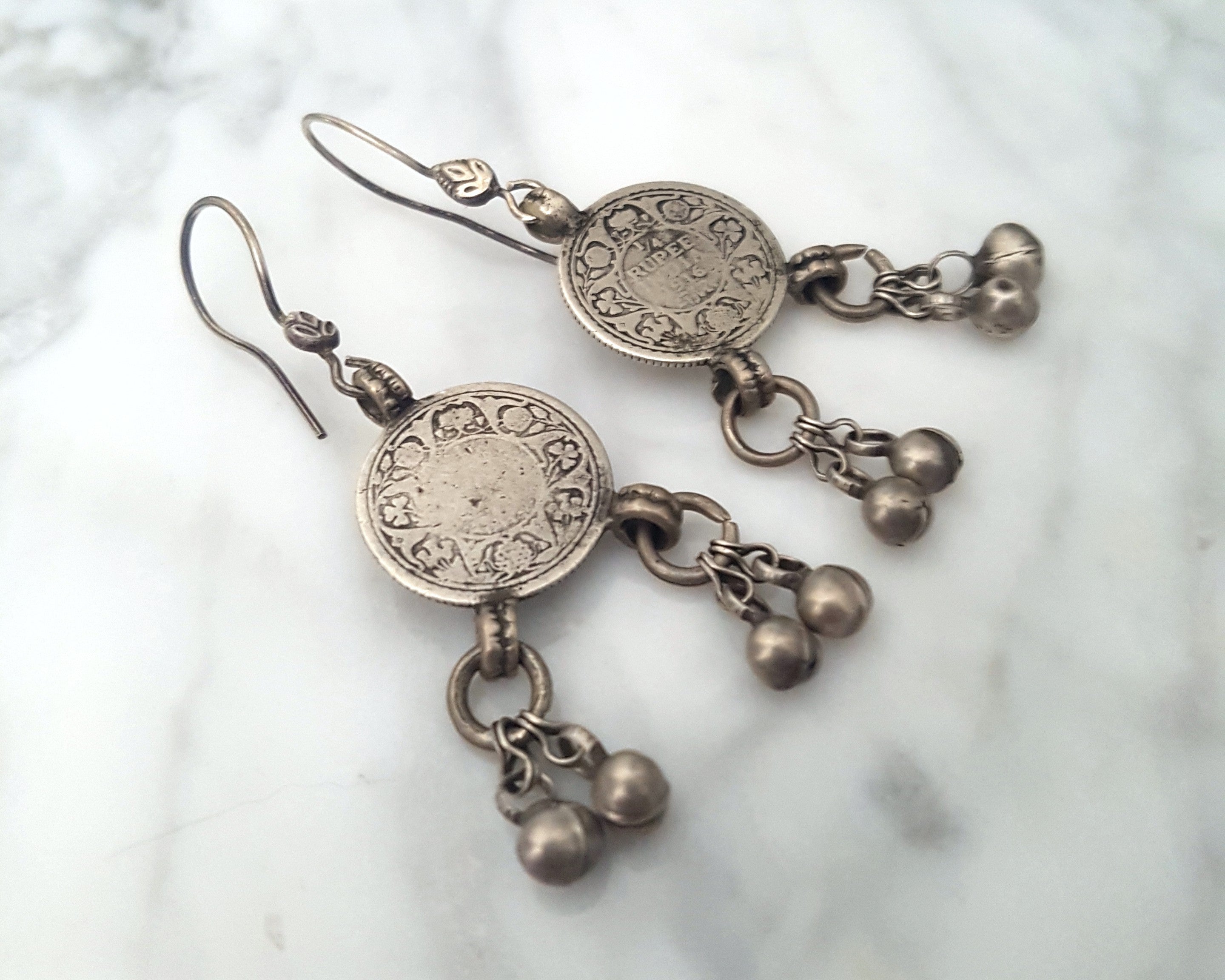 Reserved E. -Indian Coin Dangle Earrings with Bells