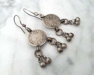 Reserved E. -Indian Coin Dangle Earrings with Bells