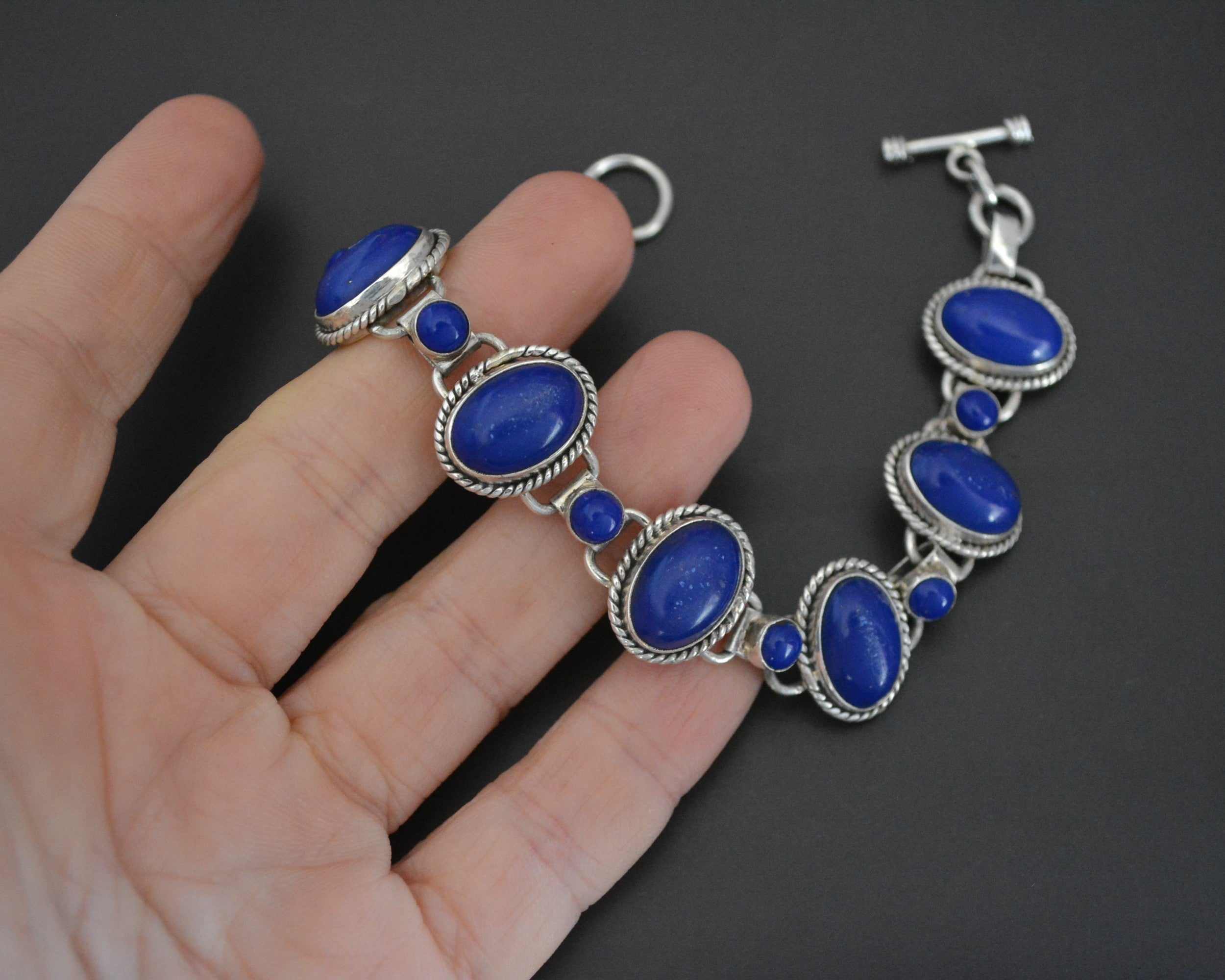 Ethnic Lapis Lazuli Link Bracelet - Adjustable Length