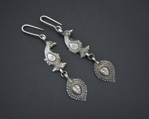 Old Uzbek Silver Dangle Earrings with Animal
