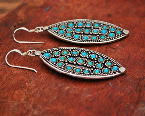 Ethnic Turquoise Dangle Earrings from India