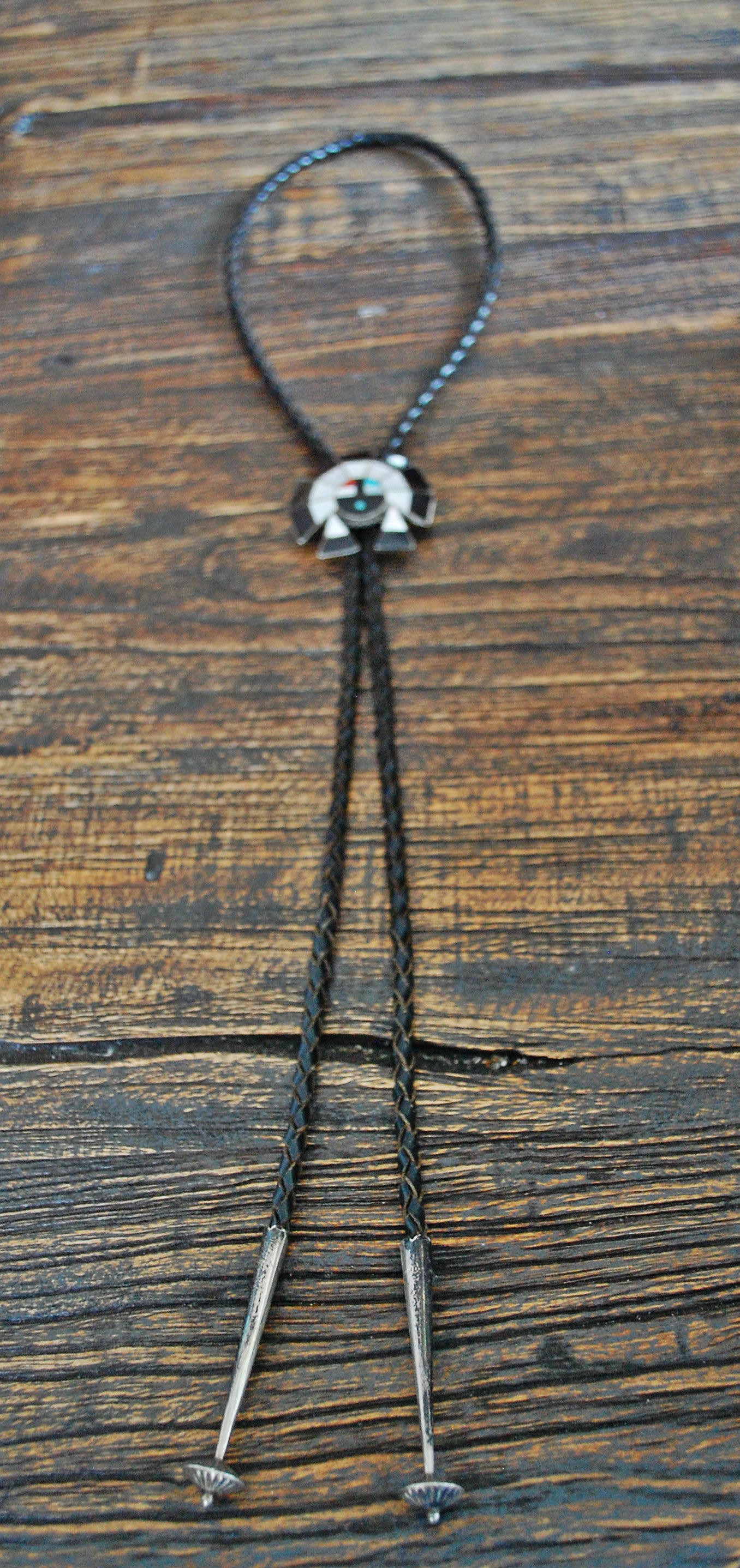 Zuni Sunface Multistone Inlay Bolo Tie