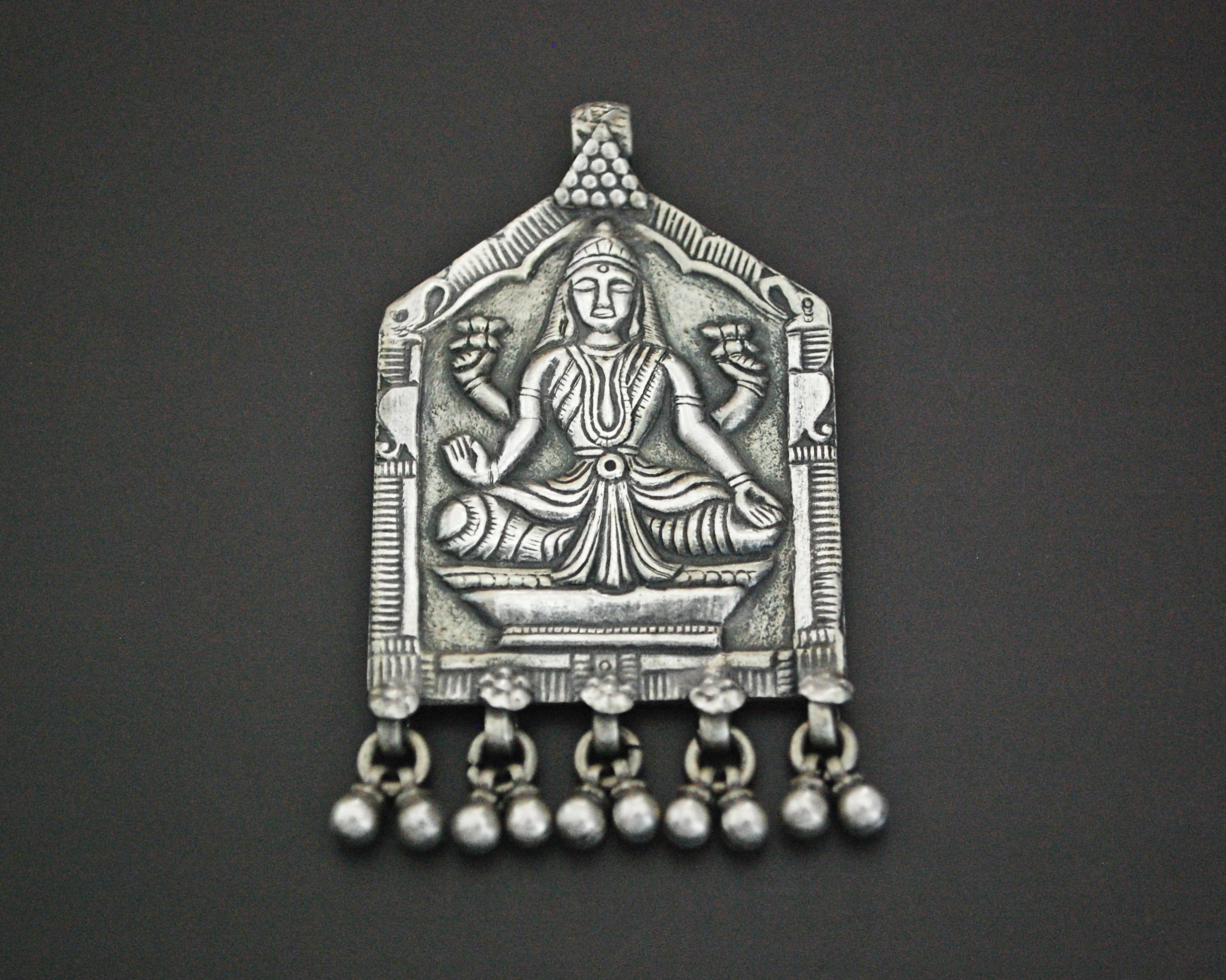 Large Hindu Goddess Lakshmi Pendant with Bells