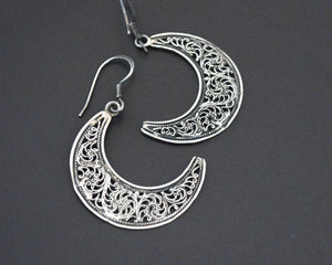 Crescent Moon Dangle Earrings with Filigree Work