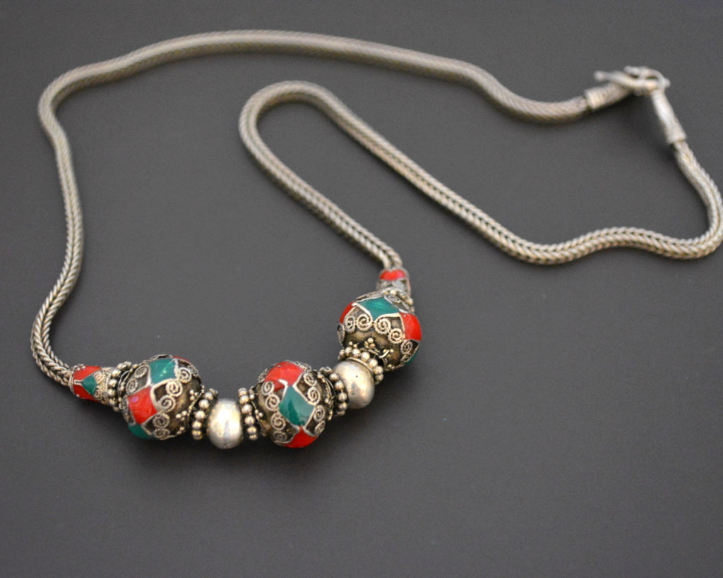 Sri Lanka Enamel Beads Snake Chain Necklace