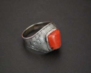 Old Afghani Coral Ring - Size 9.75