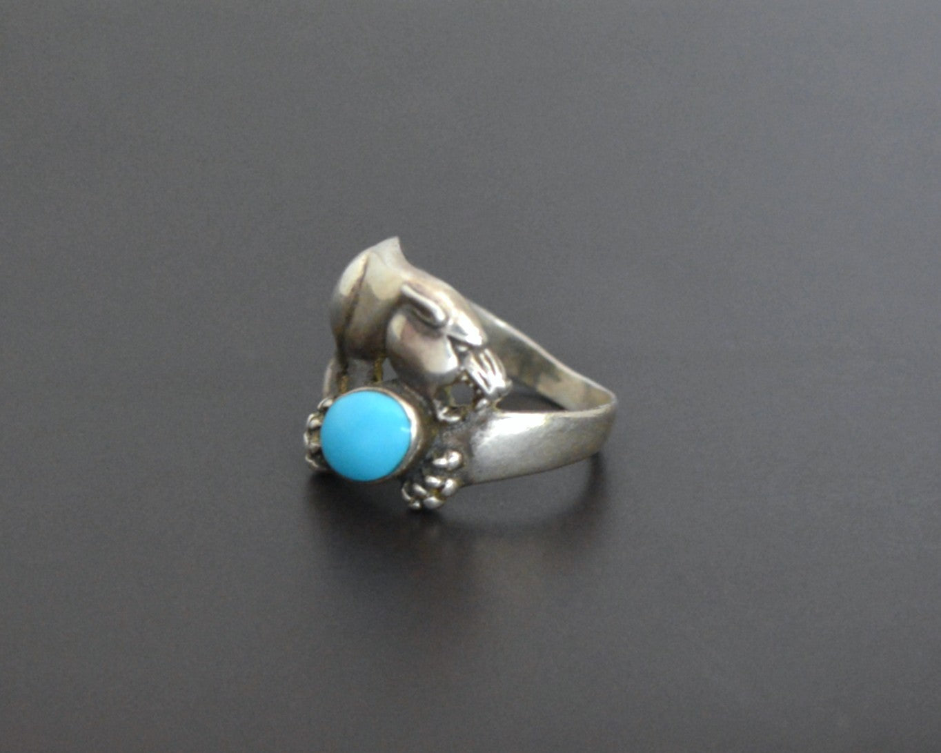 Jaguar Turquoise Silver Ring - Size 8.5
