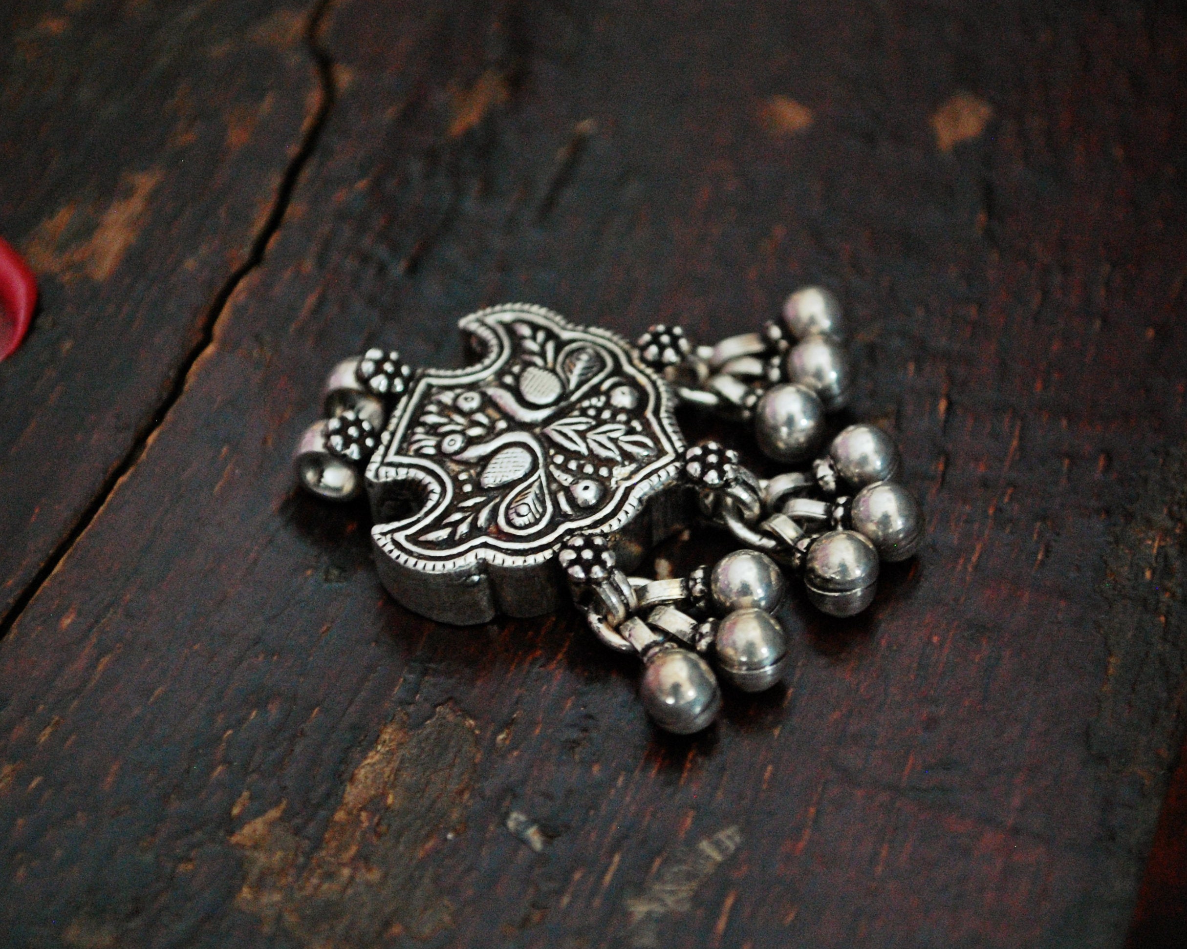 Rajasthani Silver Peacock Pendant with Bells