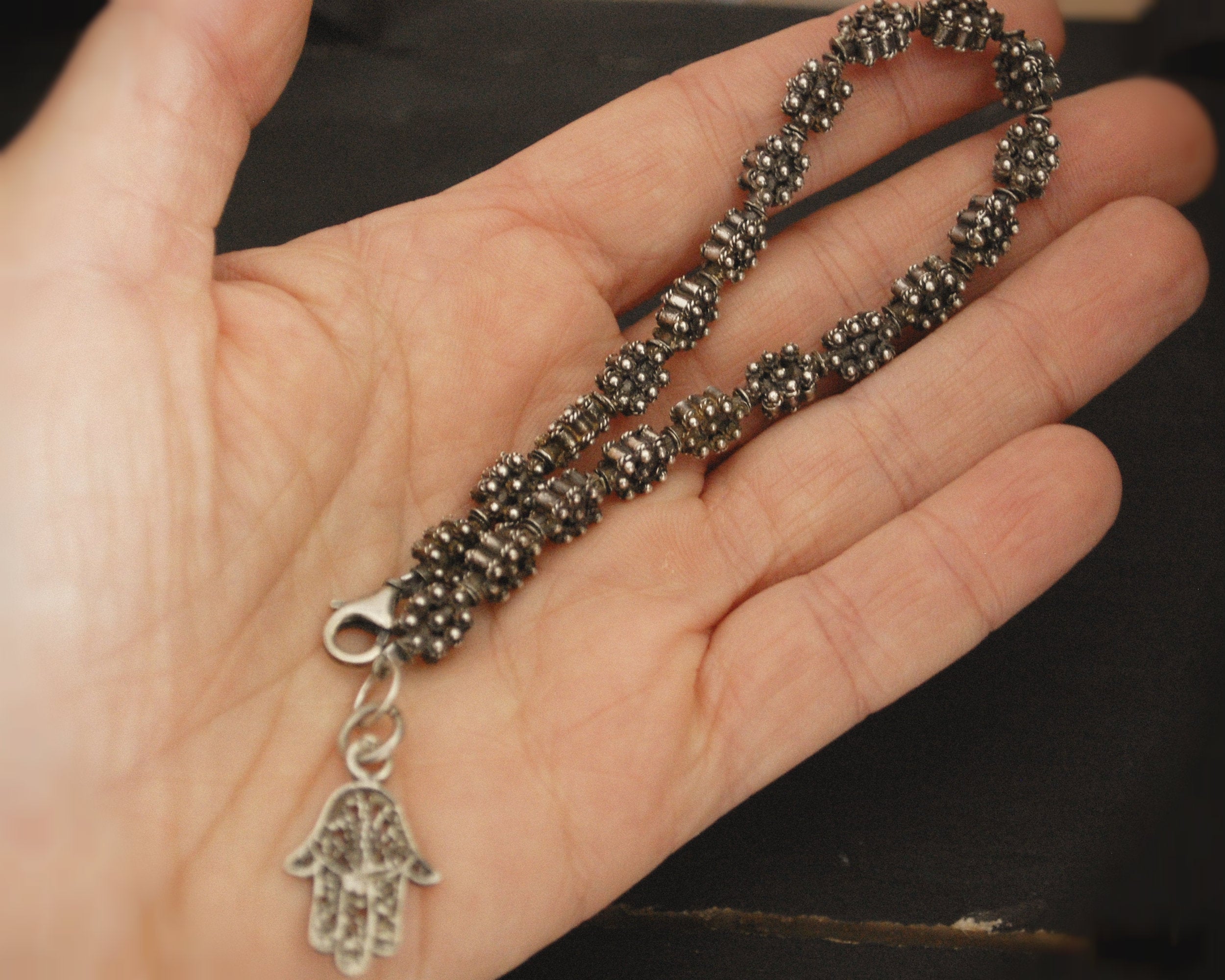 Hand of Fatima Silver Beads Bracelet