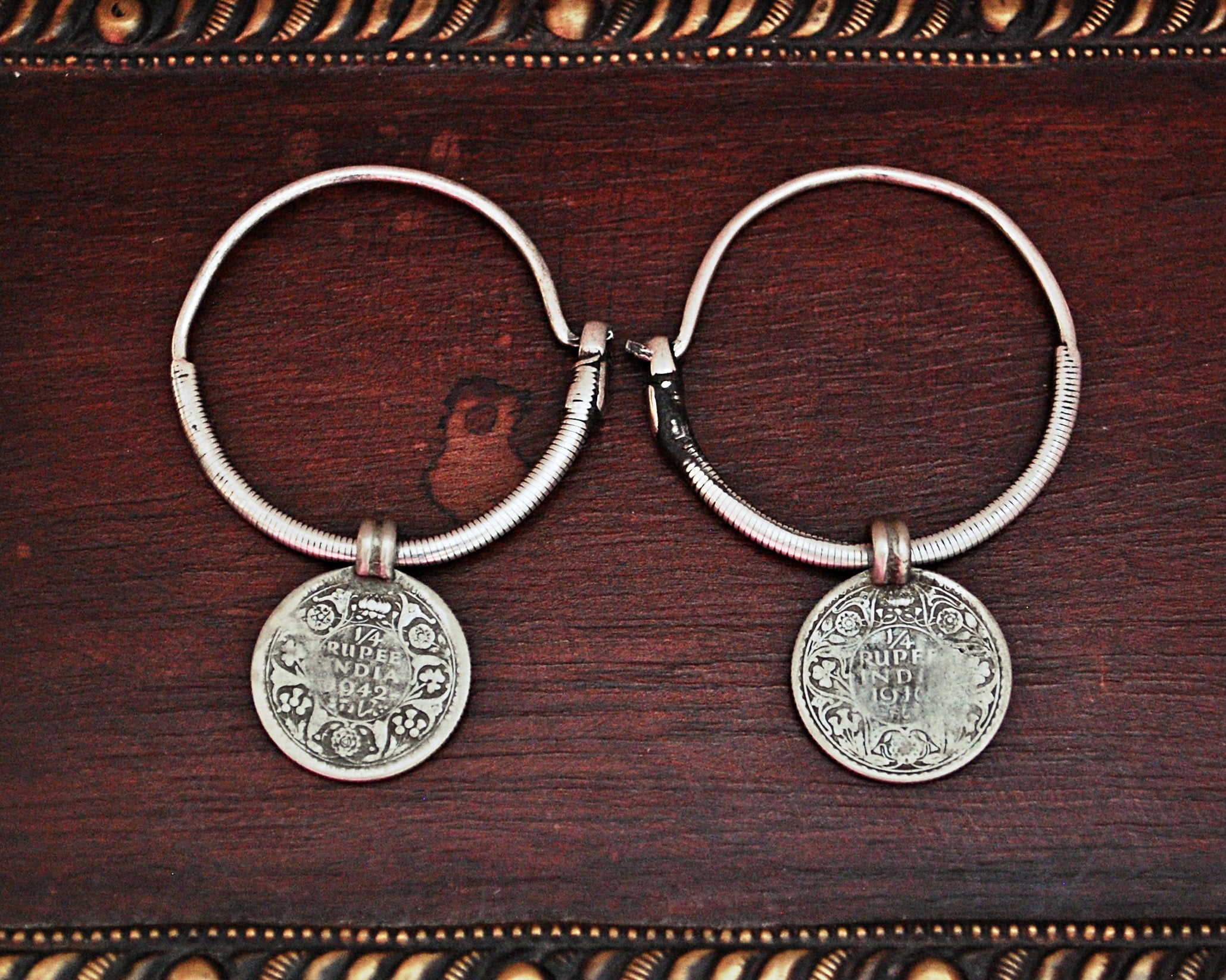 Tribal Indian Hoop Earrings with Coins - Large