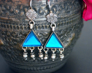 Rajasthani Earrings with Blue Glass and Bells