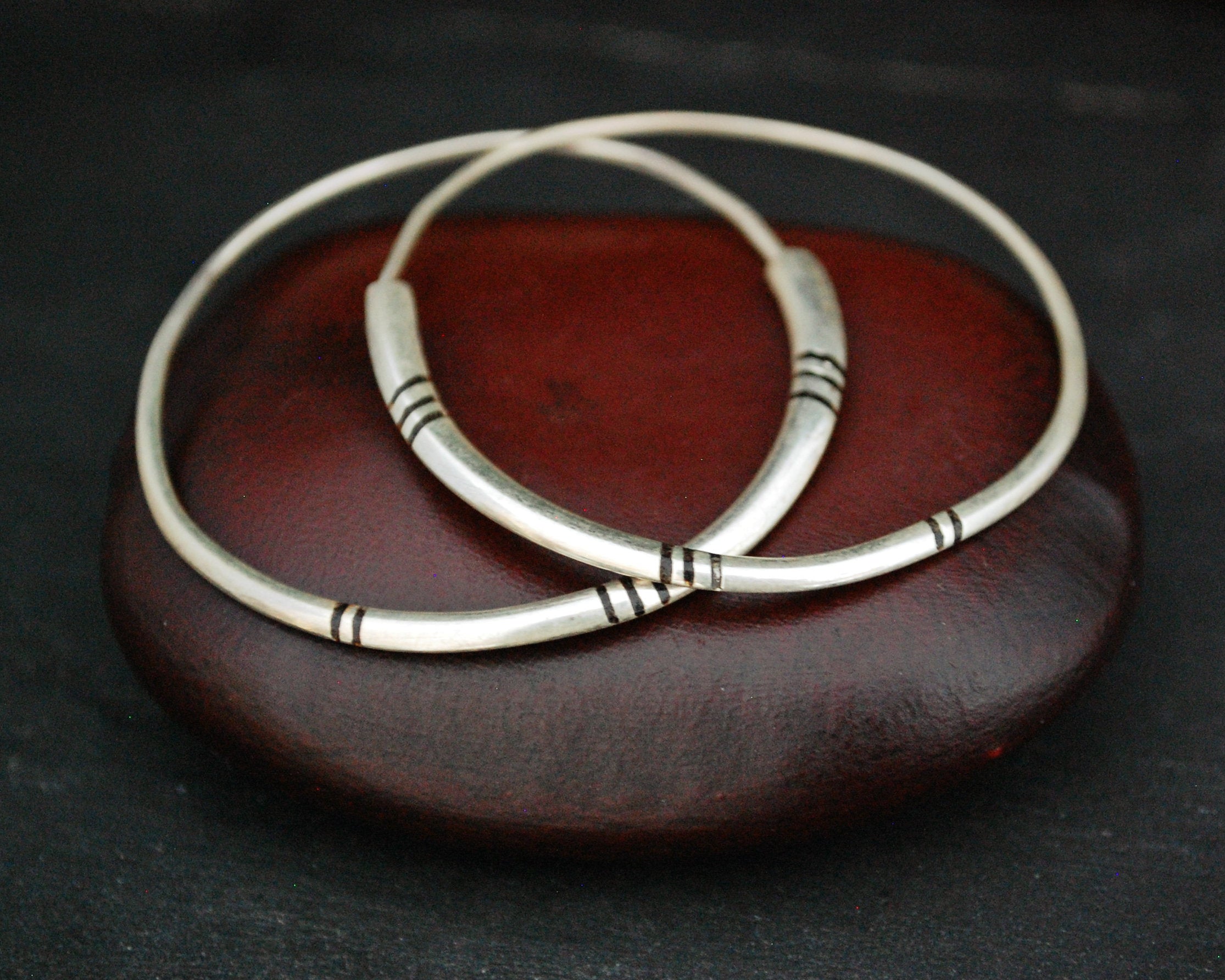 Tuareg Hoop Earrings with Ebony Inlay - LARGE