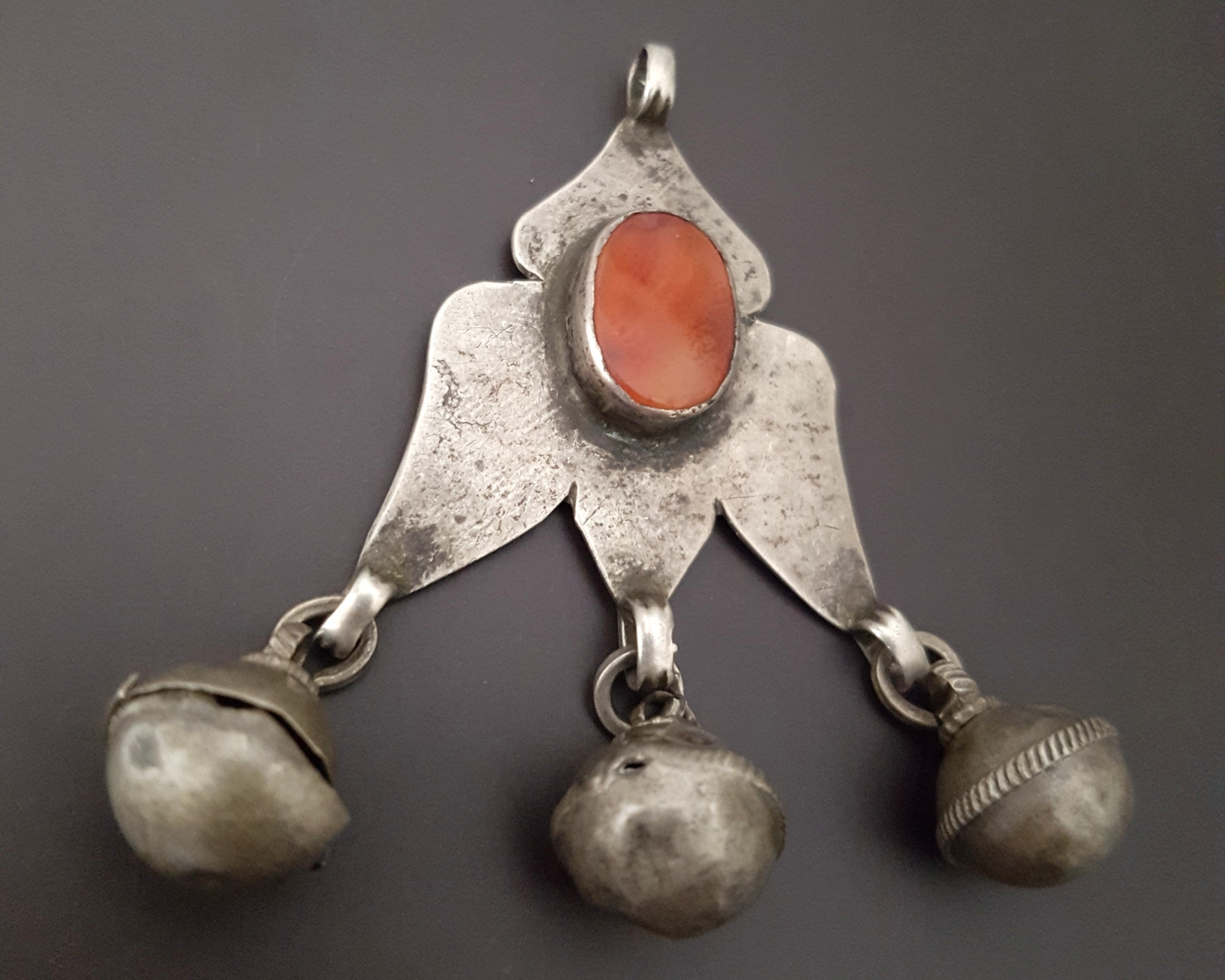 Turkmen Carnelian Pendant with Bells