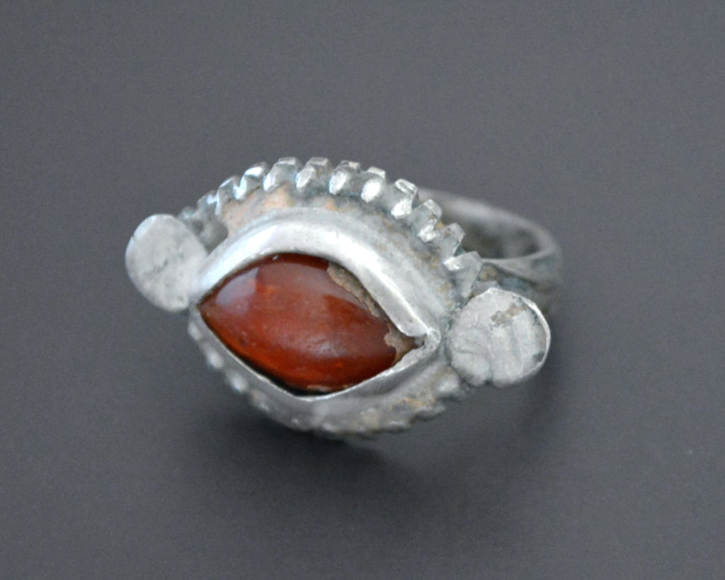 Vintage Afghani Evil Eye Carnelian Ring - Size 7.25